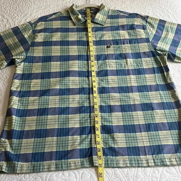 North Face 100% Cotton A5 Series Plaid Button Down Shirt Large Blue Green Camp - Picture 12 of 17